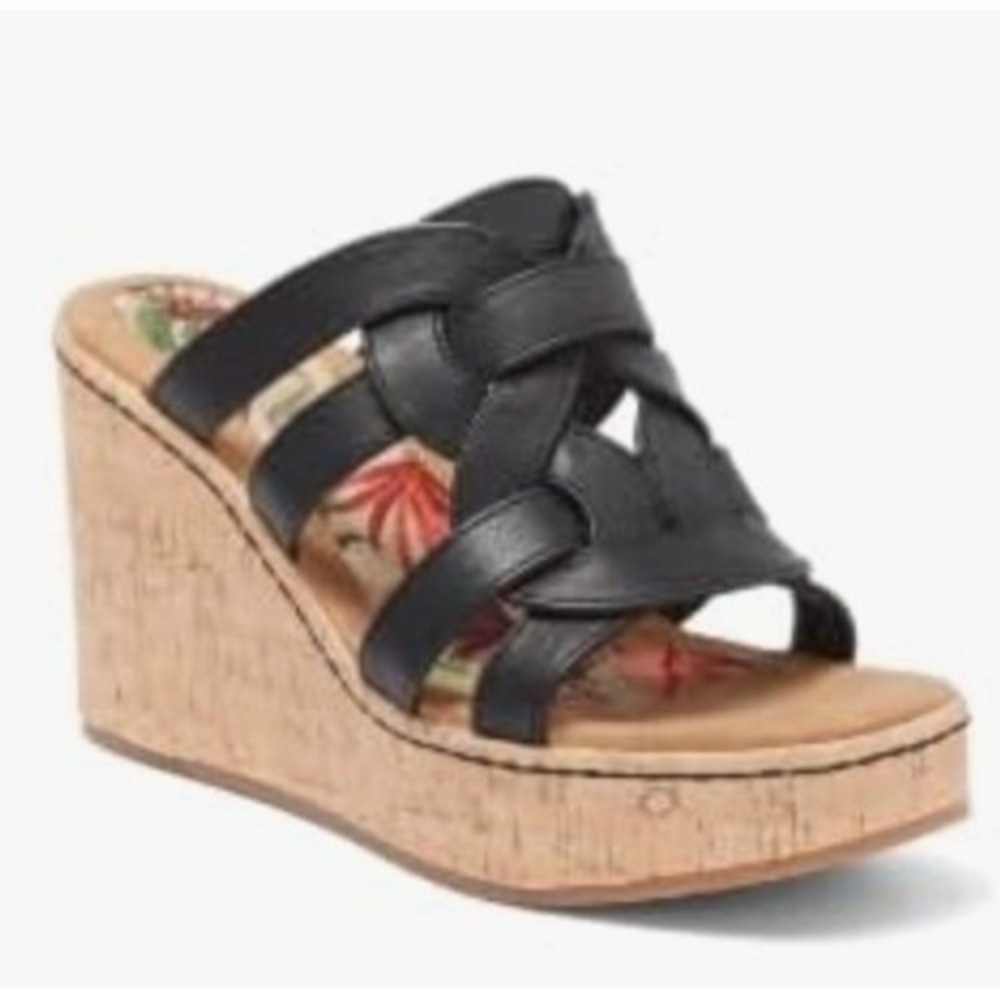 boc B.O.C Size 10 Platform Wedge Sandals Cork NEW Open Toe Black Cora $129 Heels